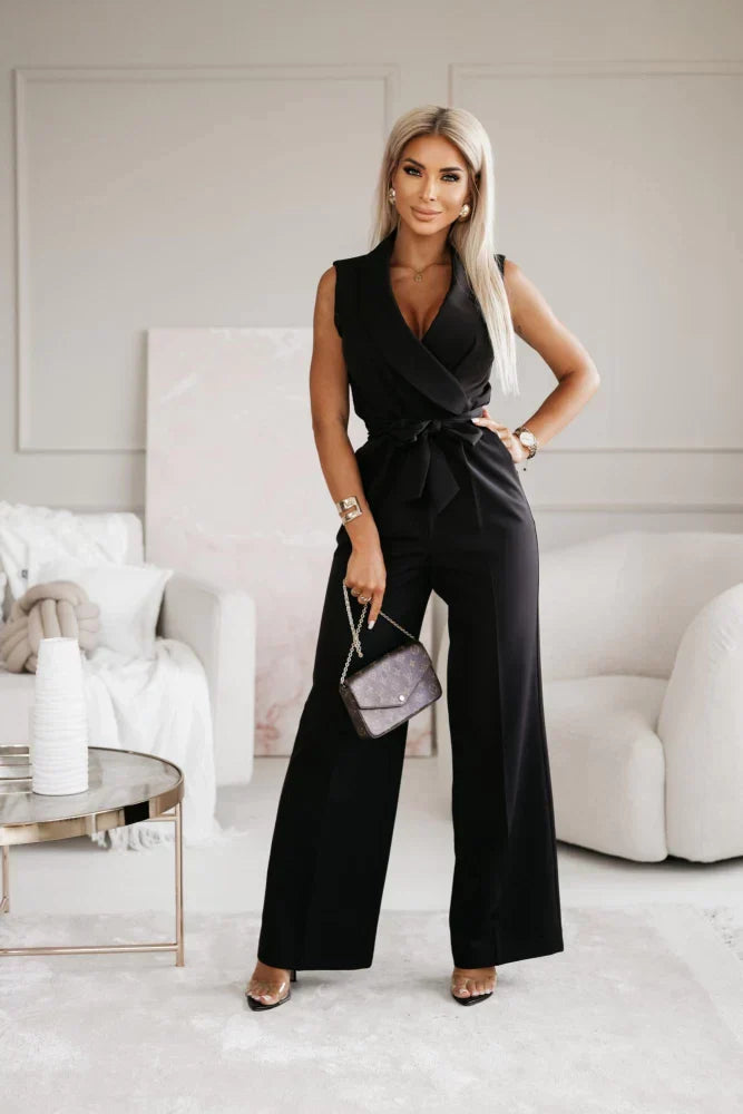 Angela | Ärmelloser Flared-Jumpsuit mit V-Ausschnitt