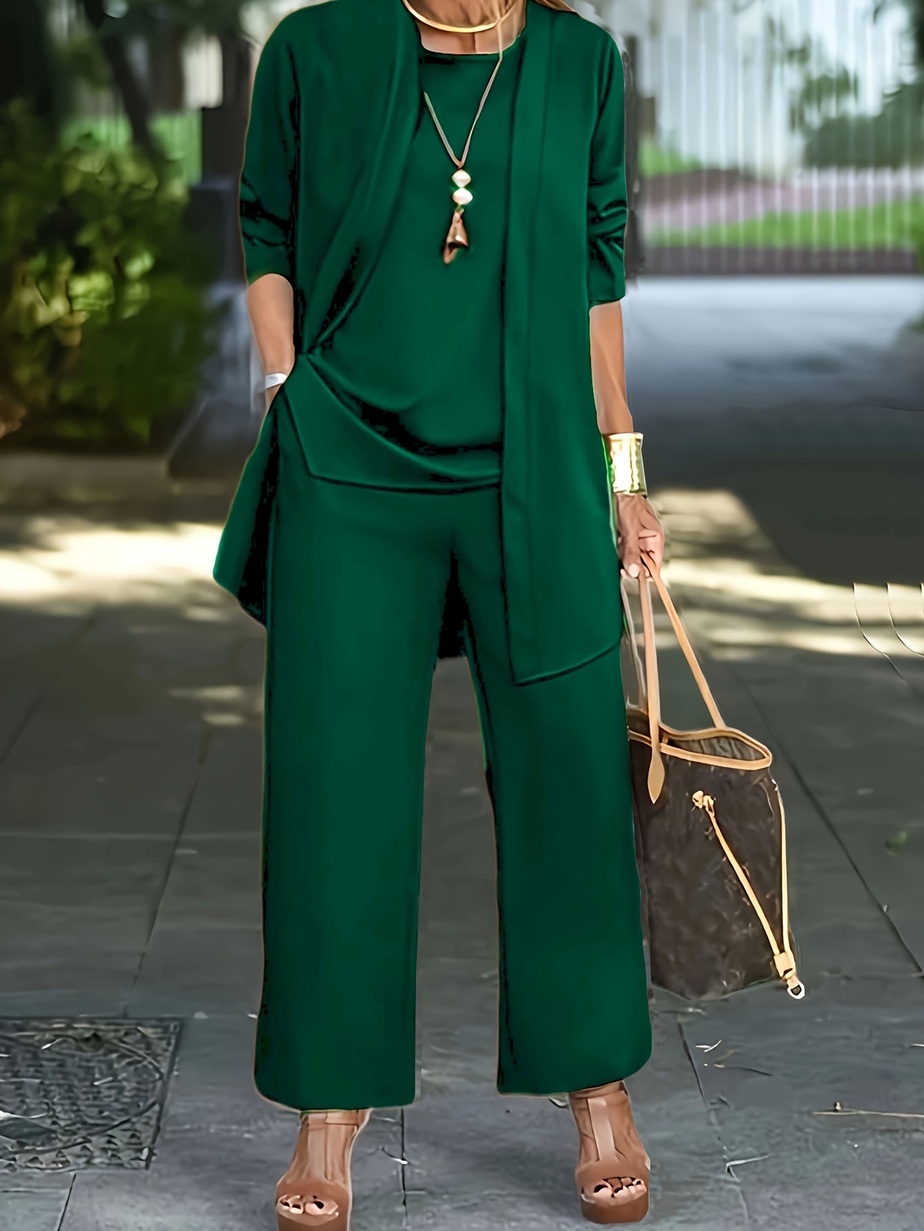 Sofia | 3-teiliges Luxus-Set mit Mantel, Top & Weitbeinhose