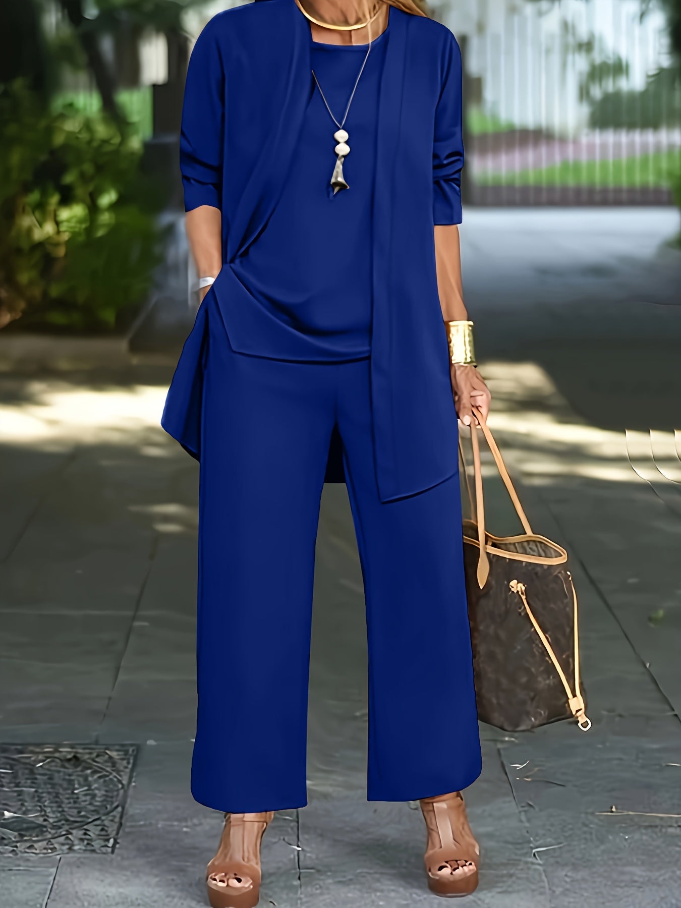 Sofia | 3-teiliges Luxus-Set mit Mantel, Top & Weitbeinhose