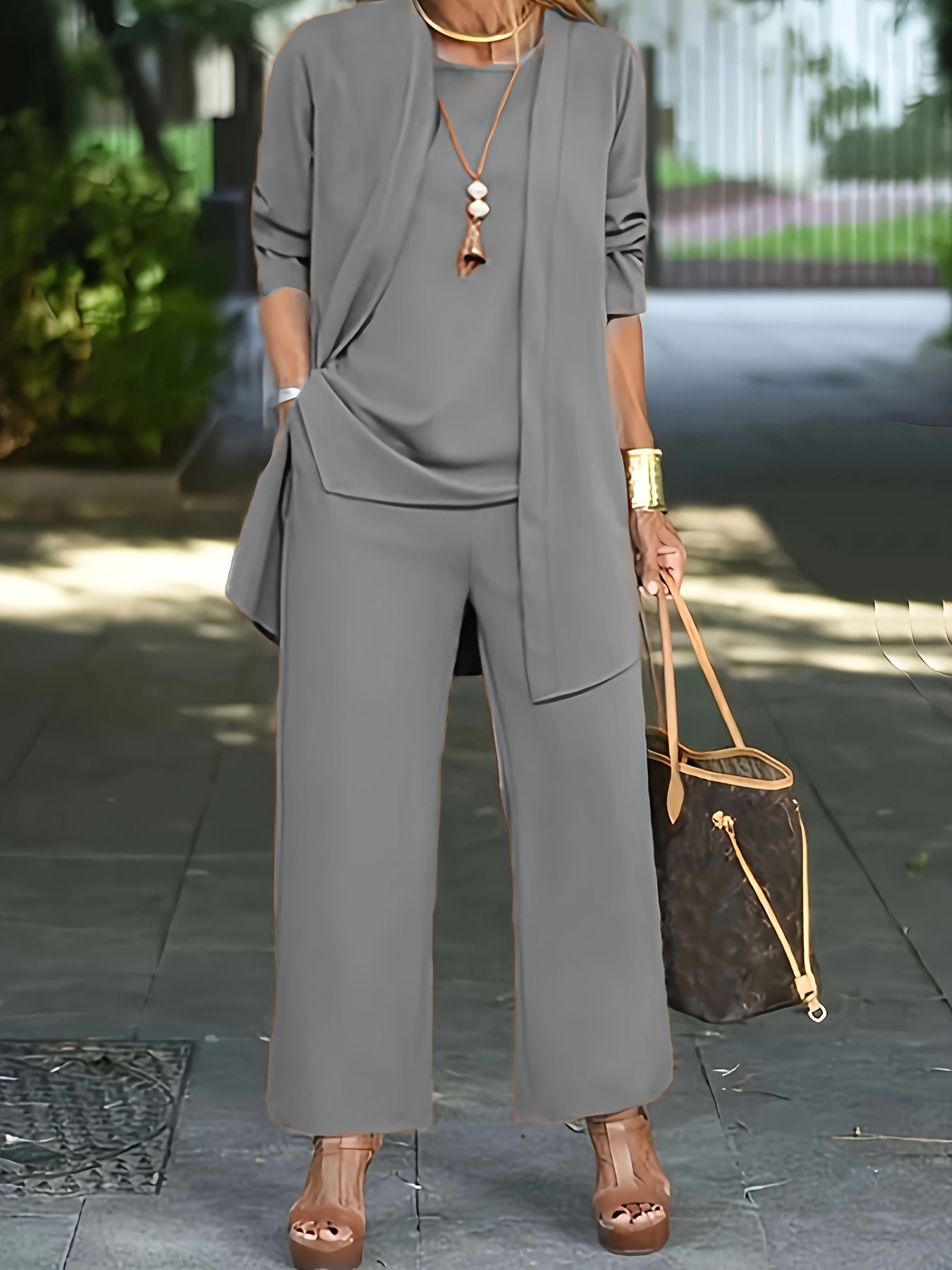 Sofia | 3-teiliges Luxus-Set mit Mantel, Top & Weitbeinhose