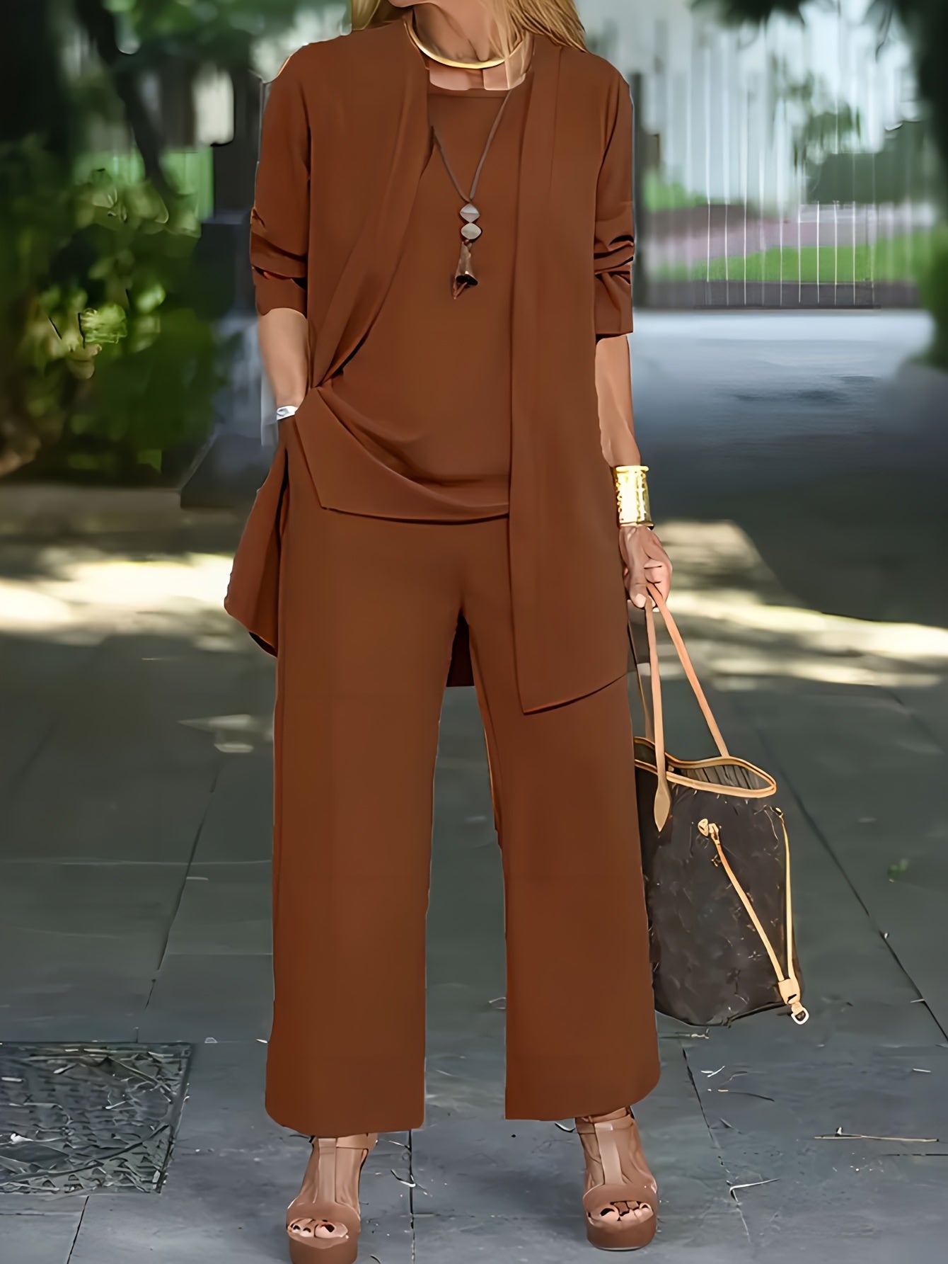 Sofia | 3-teiliges Luxus-Set mit Mantel, Top & Weitbeinhose