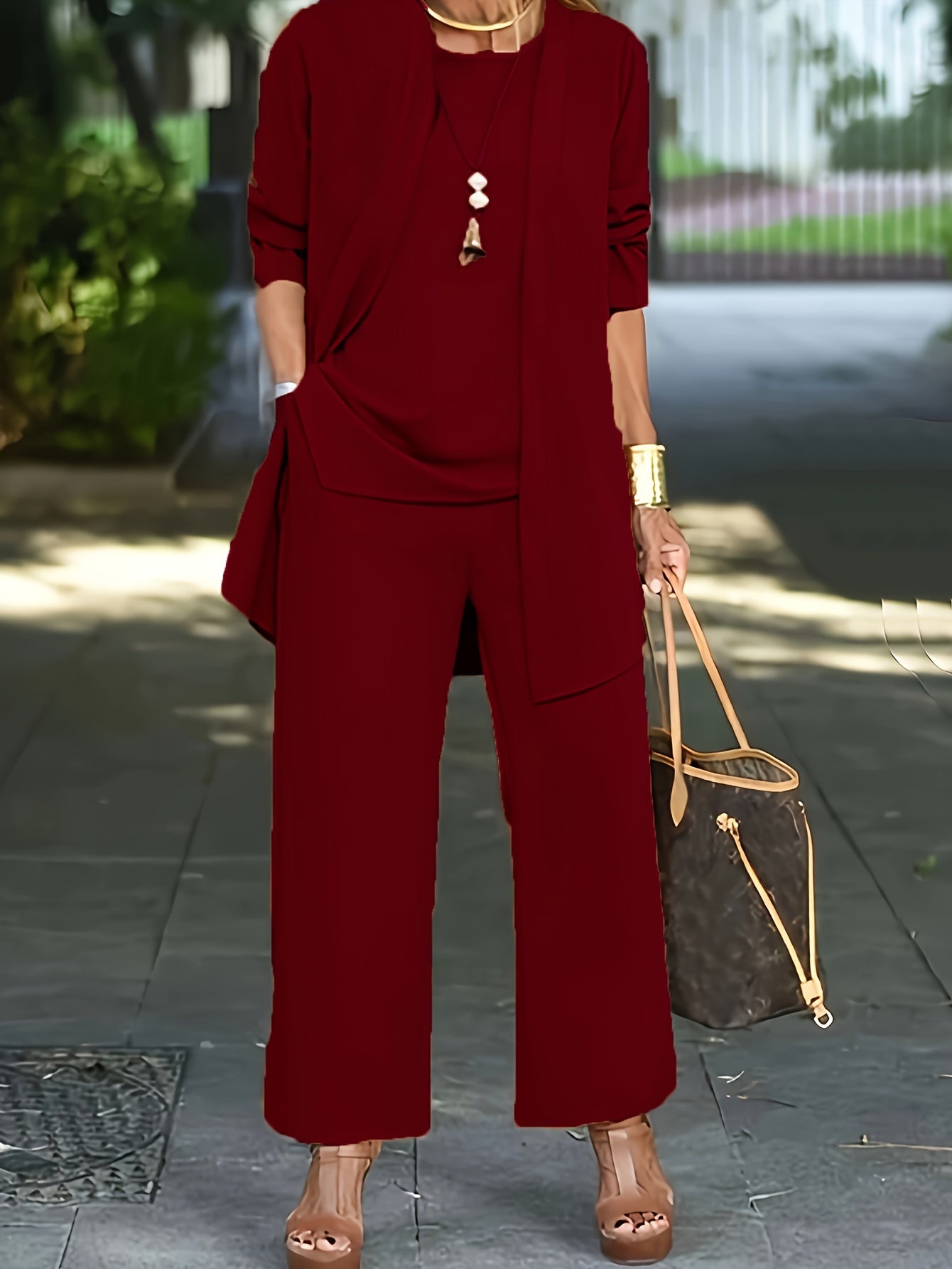 Sofia | 3-teiliges Luxus-Set mit Mantel, Top & Weitbeinhose
